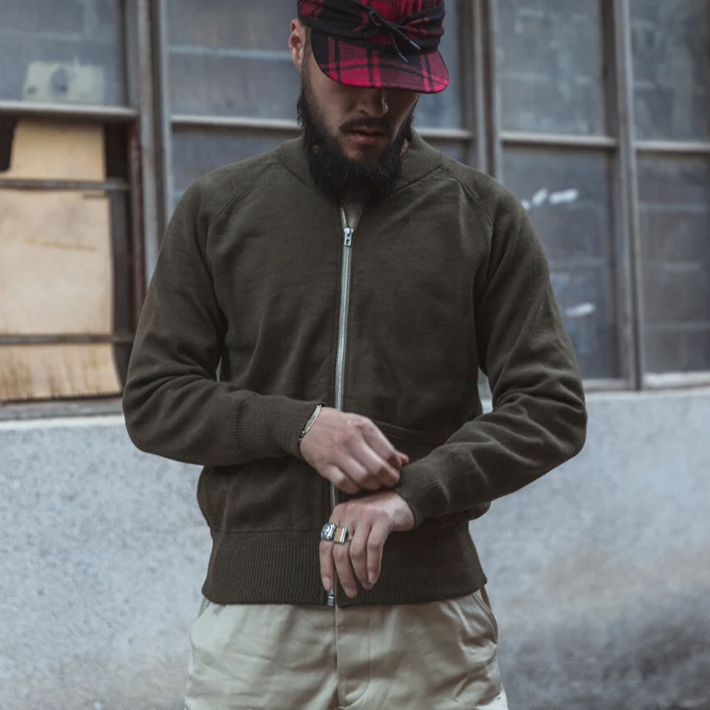 

Red Bronson Men's Knitted Woolen Zipper Cardigan Thi Sweater Long Sve Autumn Casual Wear Stand Collar Color