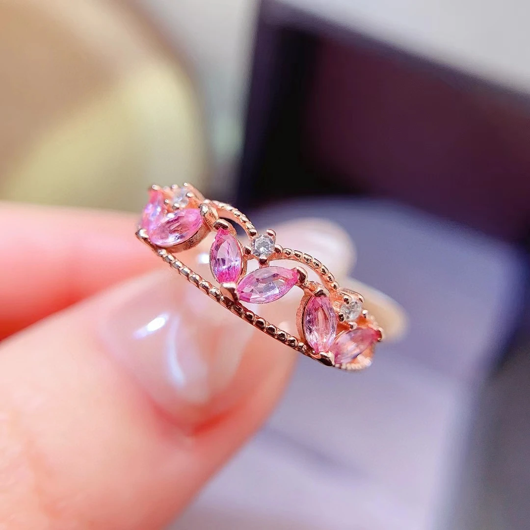 

Natural Pink Sapphire Ring 2mm*4mm Total 0.3ct Sapphire 925 Silver Ring with Gold Plated Gift for Woman