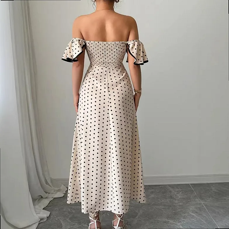 Cross V Neck Off Shoulder Polka Dot Mini Dress Dresses Spring Summer Bodycon
