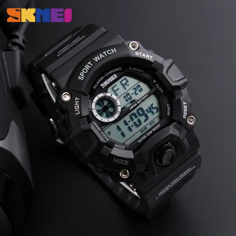 SKMEI Outdoor Sport Watch Men Alarm Clock 5Bar Waterproof Military Watches LED Display Shock Digital Watch Reloj Hombre