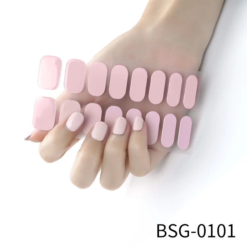 16 Tips Gel Manicure Solid Color Semi-cured Nail Stickers UV Lamp Need Full Cover Nail Decals  Nail Decoration