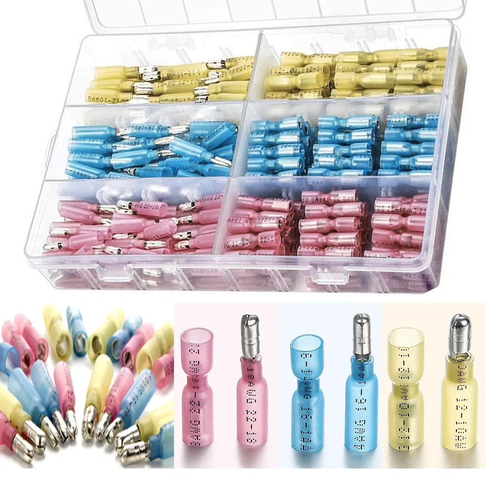 

300PCS Heat Shrink Bullet Connectors, Heat Shrink Female Male Bullet Butt Connector Insulated Waterproof Splice Terminals Kits