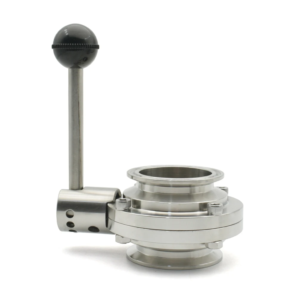 3/4 "1" 1-1/2 "2" 3 "4" SS304/316L Sanitär-Absperrklappe aus Edelstahl, OD50,5/64/119 mm, Drei-Clip-Absperrklappe – Detail 2