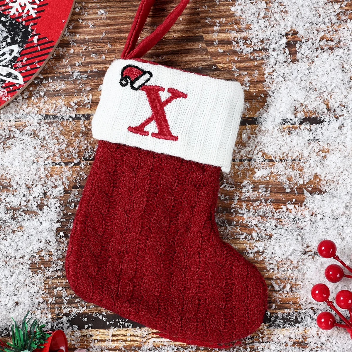 Letters Christmas Stocking New Knitting Christmas Tree Pendant Decorations For Home Xmas Gift Santa Hat Alphabet Christmas Socks