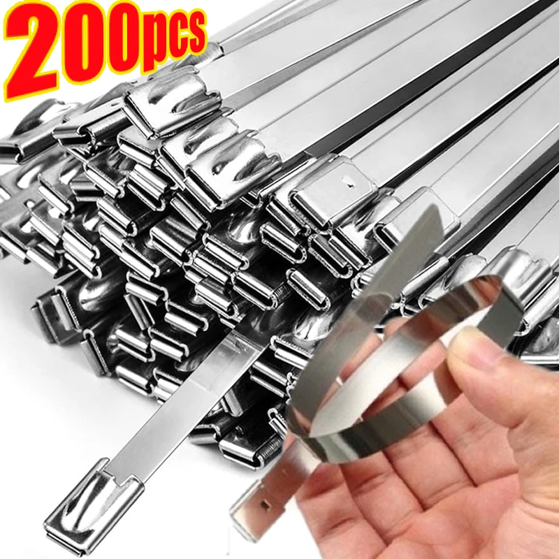 Metal Stainless Steel Cable Ties Self Locking Metal Heavy Duty Fastening Cables Zip Tie Strap Exhaust Wrap Organizers
