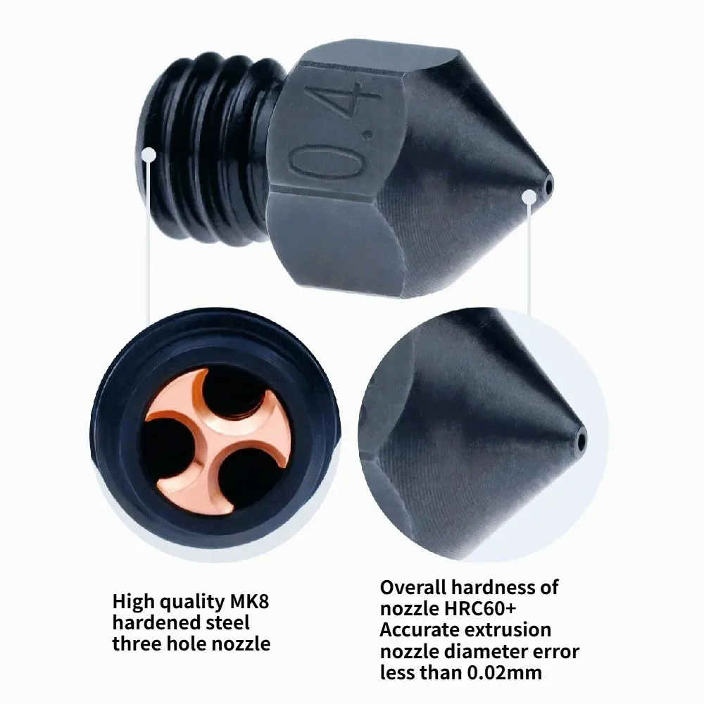 

НОВИНКА: Сопло CHT из закаленной стали для MK8, трехканальное, 0.2/0.4/0.6/0.8/1.0 мм, износостойкое, аксессуар для 3D-принтера