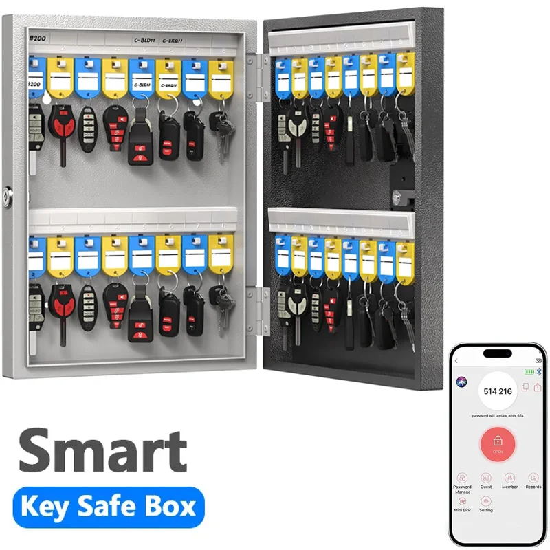 

WeHere Key Safe Box (32 Keys),with APP Bluetooth/fixed/dynamic Password/OTP Shared Unlocking Security Lockbox for Key Management