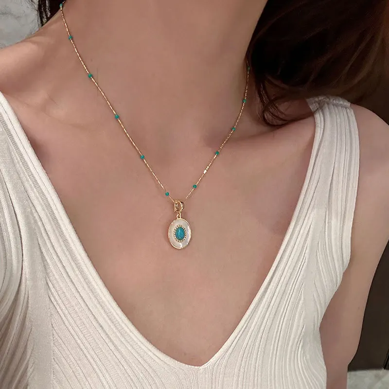 

Turquoise Pearl Layering Necklace Vintage Y2K Dainty Elegant Minimalist Statement Jewelry for Women