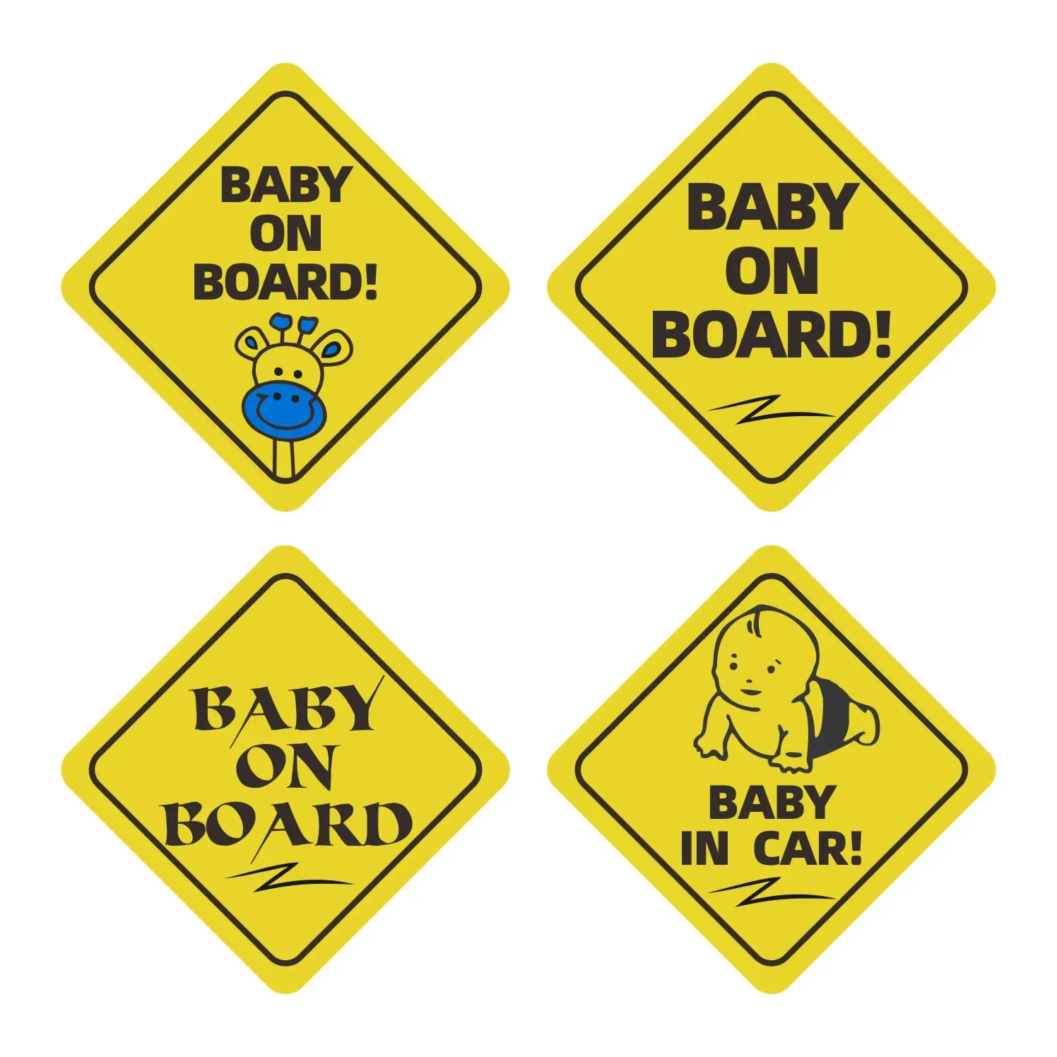 New Design Warning Baby Car Sticker Safety Window Scratch Sticker Yellow Reflective Warning Sign Accessories, 13cm