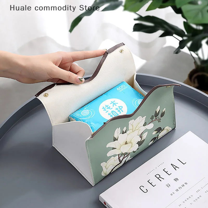 Simple Floral PU Tissue Box Case Retro Car Tissue Container Home Decoration Napkin Holder Desktop Paper Storage Box Pumping Boxs