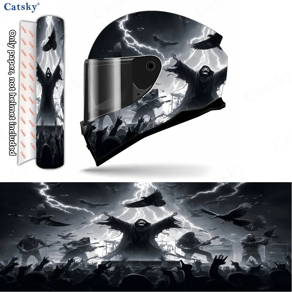 

Dark Thunder Rock Feast Helmet Vinyl Wraps, Waterproof Scratch-Resistant Full Face Helmet Decals, Durable PVC Decoration Protect