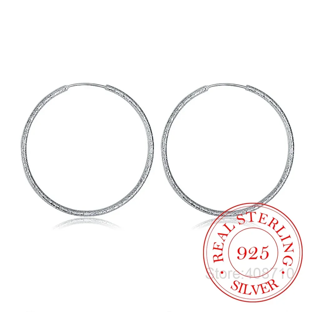 925 Sterling Silver Simple Scrub 3.5cm/5.1cm Hoop Earrings for Women Trendy Jewelry Earrings