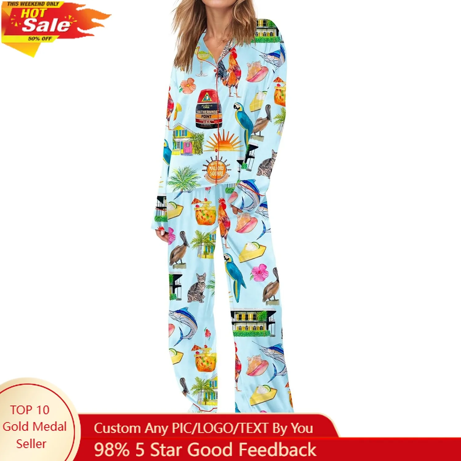 

Satin Pajamas for Women Set Long Sleeve Button Down Sleepwear 2 Piece Nightwear Women Pjs Sets Size XS-XXL