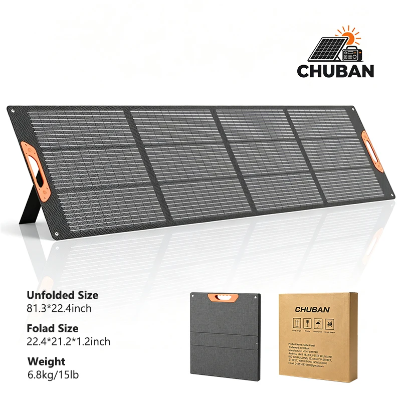 Przenośny panel solarny 200W do stacji zasilania, artykuły do przygotowania na huragany, ładowarka solarna z kablem solarnym do kempingu.