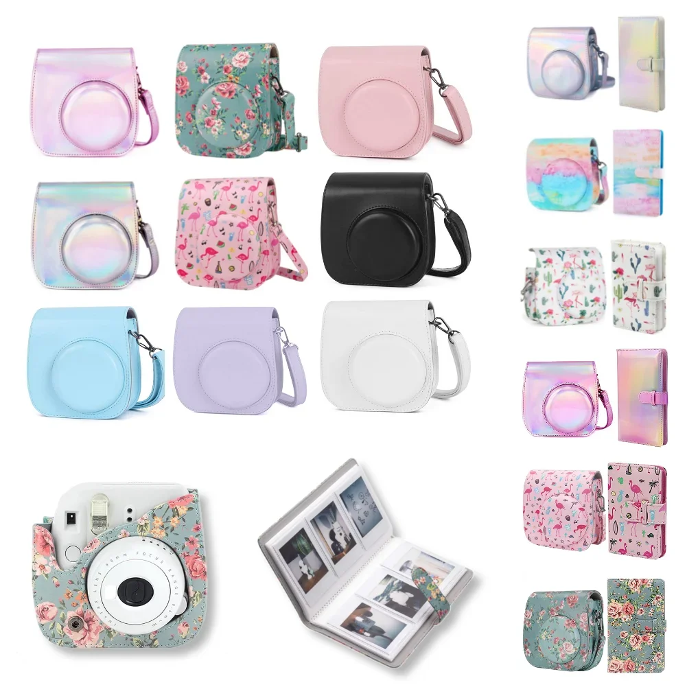 PU Leather Camera Case Protector Pouch Bag Compatible Case with Soft Shoulder Strap for Fujifilm Instax Mini 11 9 8