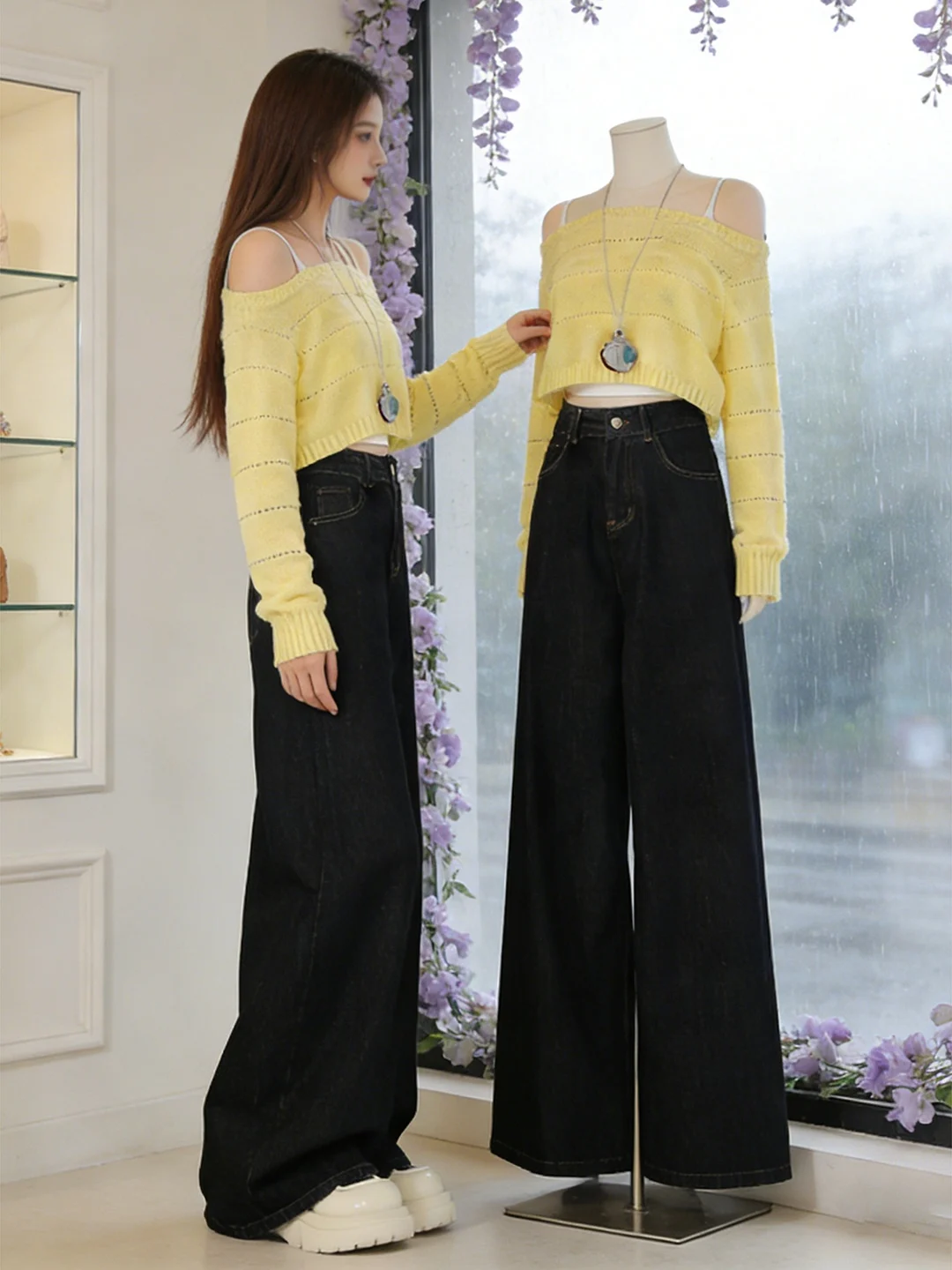 

Bla Gold Vintage Wide Leg Jeans Women's plus Size Straight Cut Pants for Pear aped Body Slimming Spring Faion