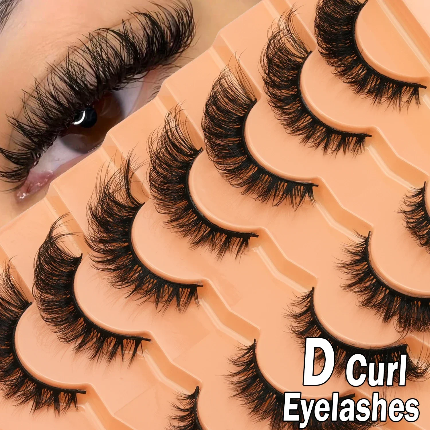 D Curl 3D Faux Mink Strip Lashes 7 Pairs Fluffy Wispy Dramatic Volume Handmade Reusable False Eyelashes