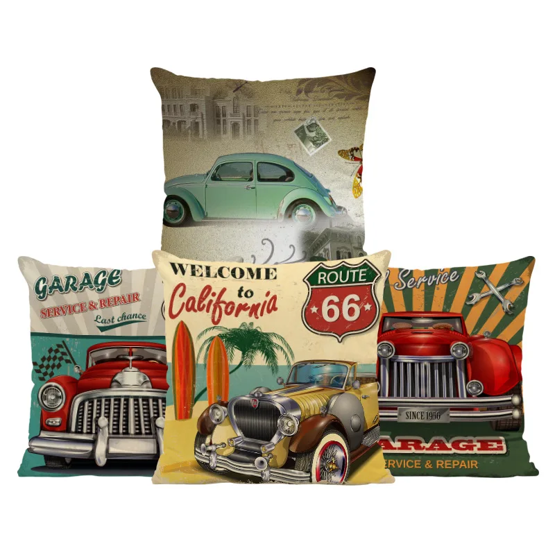 

Vintage Car Pillowcases Highway 66 Pillows Case for Bedroom Living Room Decoration Sofa Bed Pillow Cover Interior for Home Decor