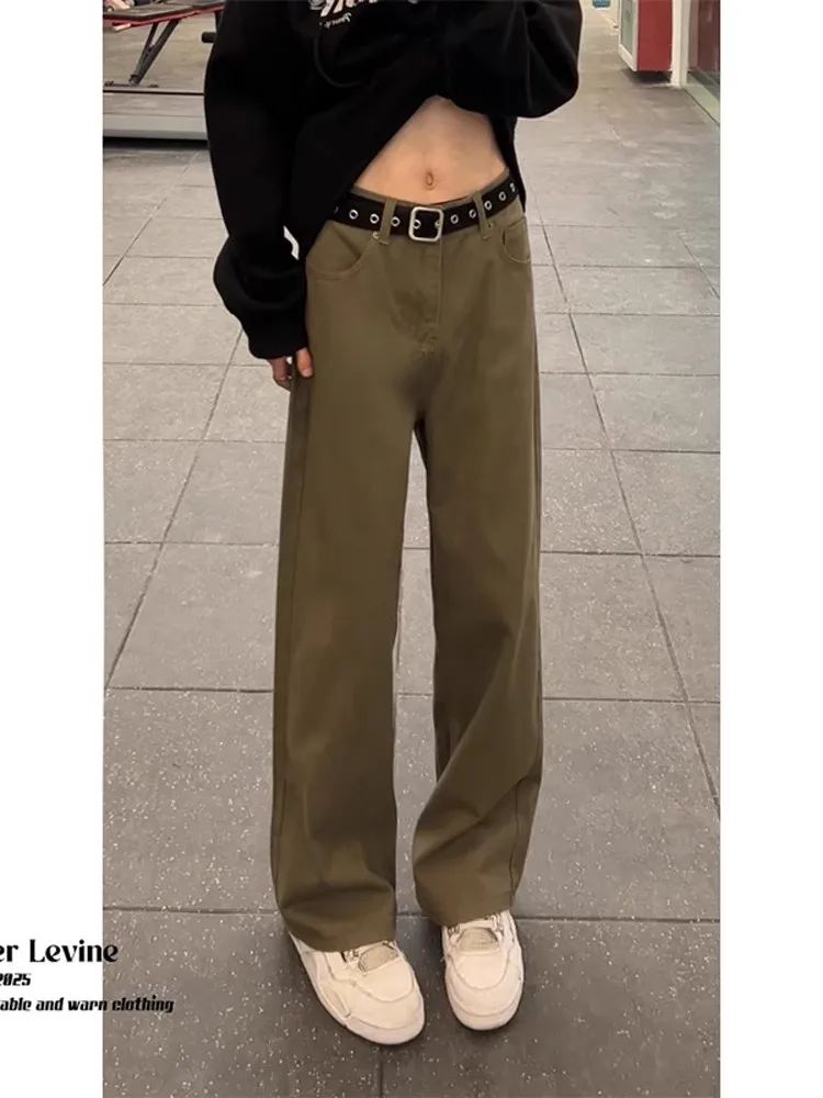 

American Style Vintage Cleanfit Brown Denim Jeans Men's Loose Straight Leg Wide Leg Pants Drapey Wear Resistant mid Waist