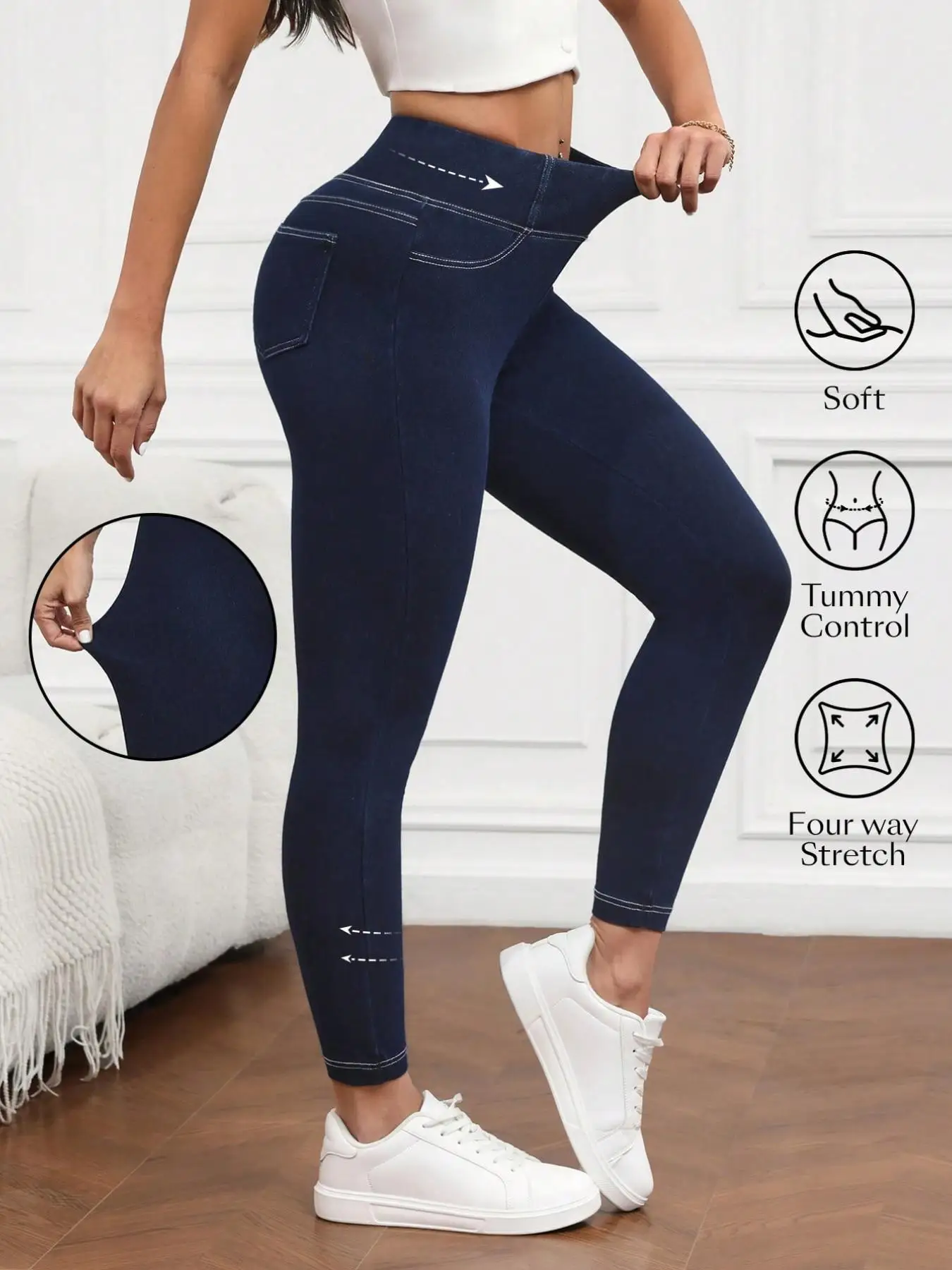 

Women's High Waist Tummy Control Stretch Denim Nine-Minute Pants, 4-Way Stretch Slim Fit, Comfortable Fashion Casual Wear