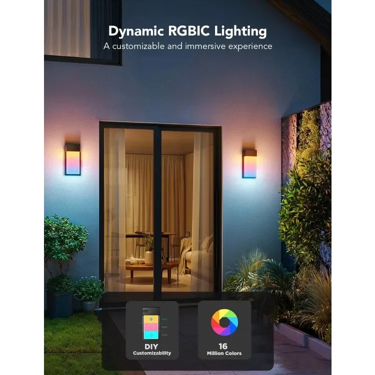 Outdoor Wall Light, 1500LM Smart RGBIC Porch Lights Outdoor with 45 Scene Modes, IP65 Waterproof for Outdoor Decor,