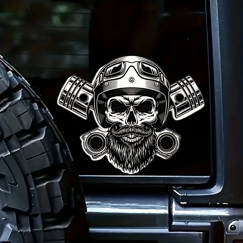 قطعة واحدة من ملصق لراكبي الدراجات النارية على شكل جمجمة - ملصق فينيل ممتاز مقاس 15 سم للخوذات وأجهزة الكمبيوتر المحمولة والسيارات | دراجة نارية مقاومة للماء ومتينة وقابلة للإزالة