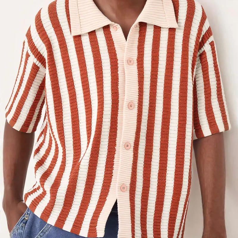 Summer 3D casual, loose, comfortable, skin friendly, soft, luxurious and fashionable crochet knitted short striped top sweater