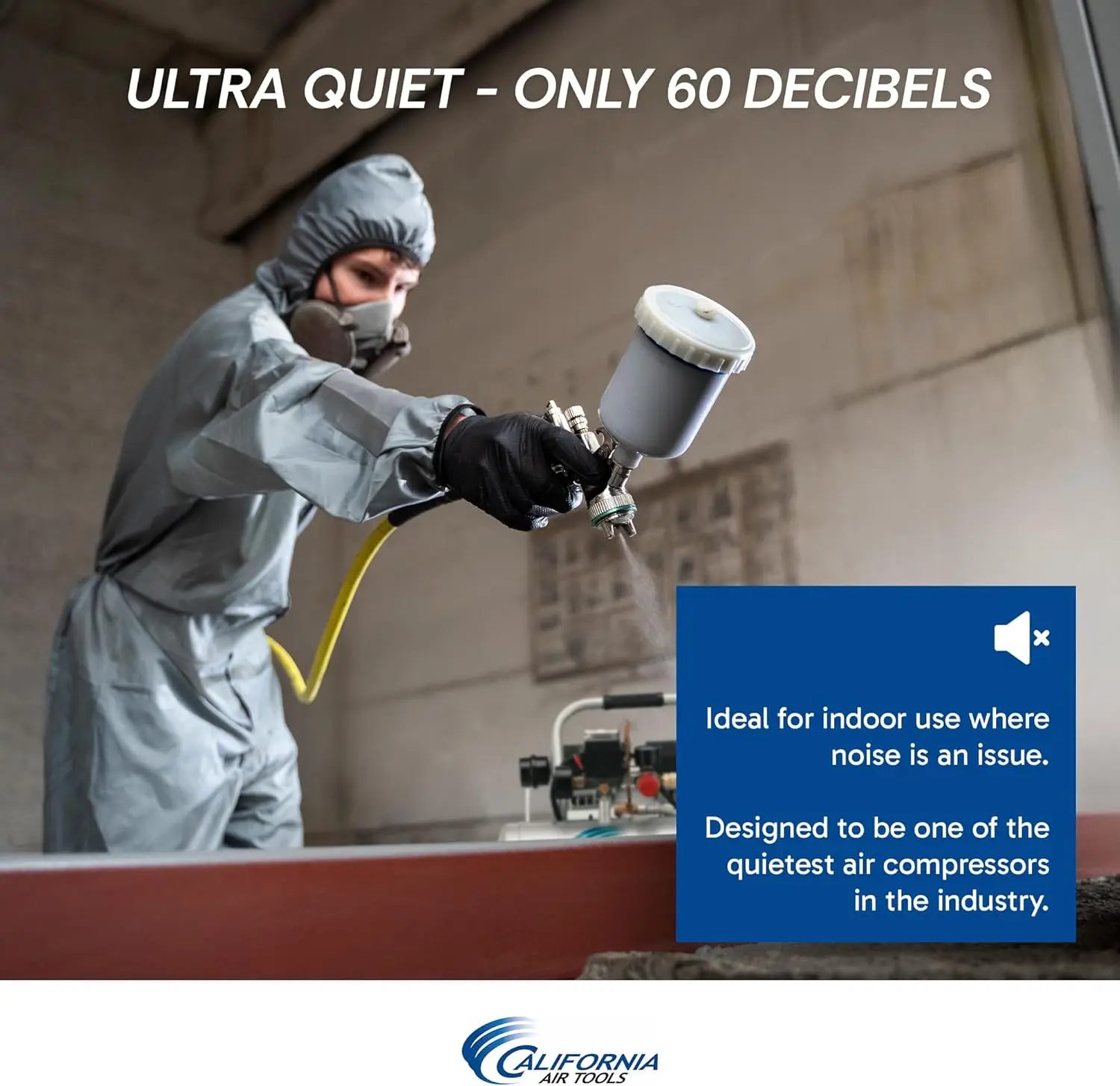 Air Tools 2010A 1.0 HP Ultra Quiet and Oil-Free Air Compressor, 2 Gallon Aluminum Tank, 60 dBA Noise Level, Silver