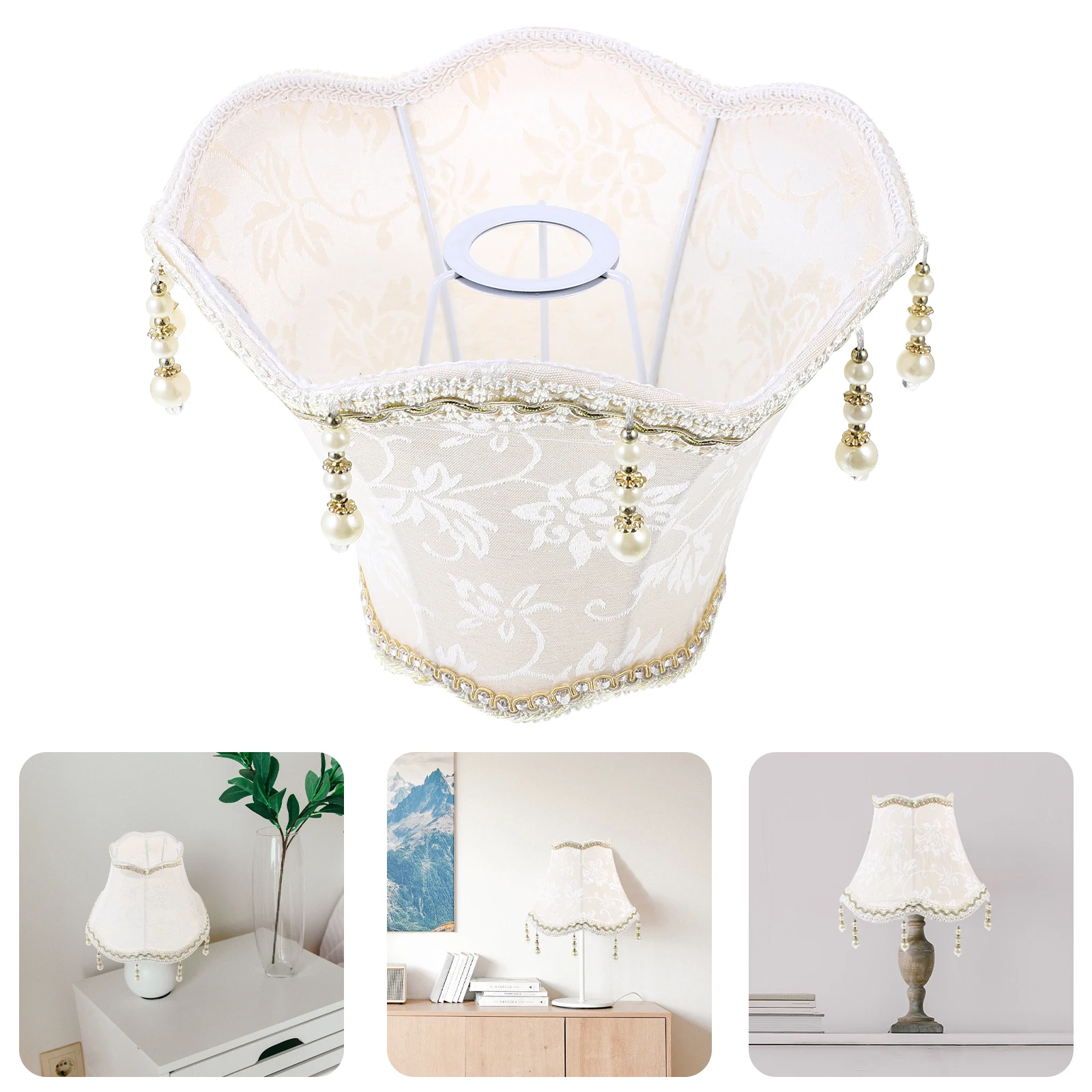 

Macrame Lamp Shade with Beads Vintage Style Light Cover for Table Lamp Desk Floor Lighting Decorative Warm Atmosphere Home Use