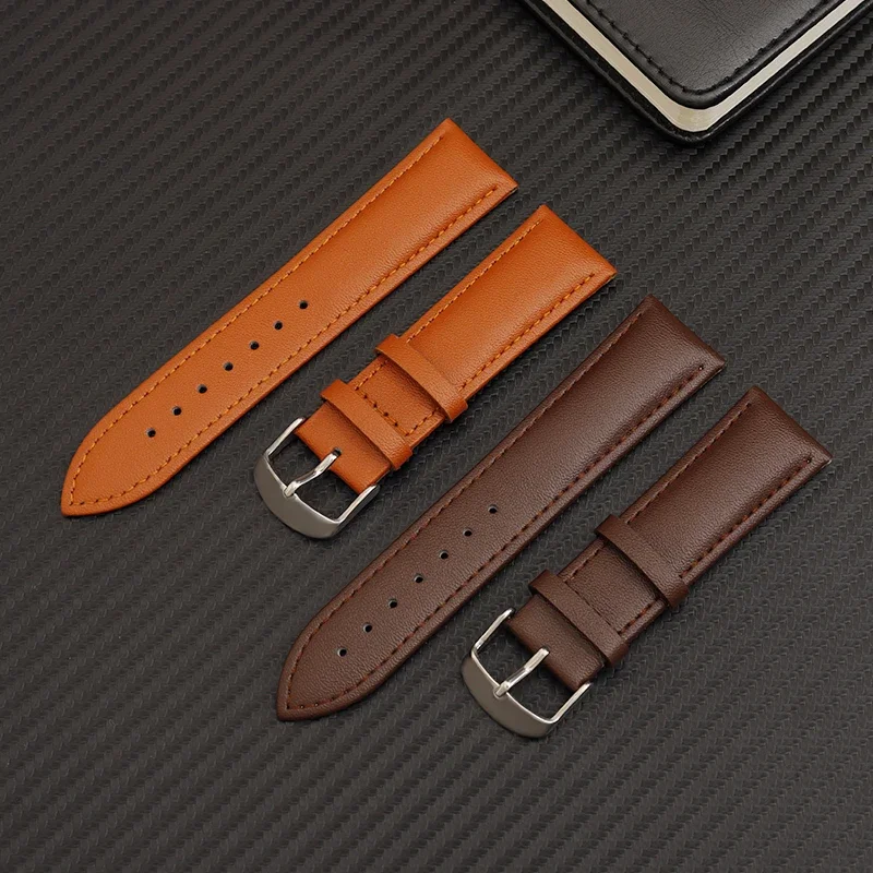 14mm 16mm 18mm 20mm 22mm Genuine Leather Watchband Soft Watch Band Wrist Strap Silver Steel Buckle for Men Women with Tool