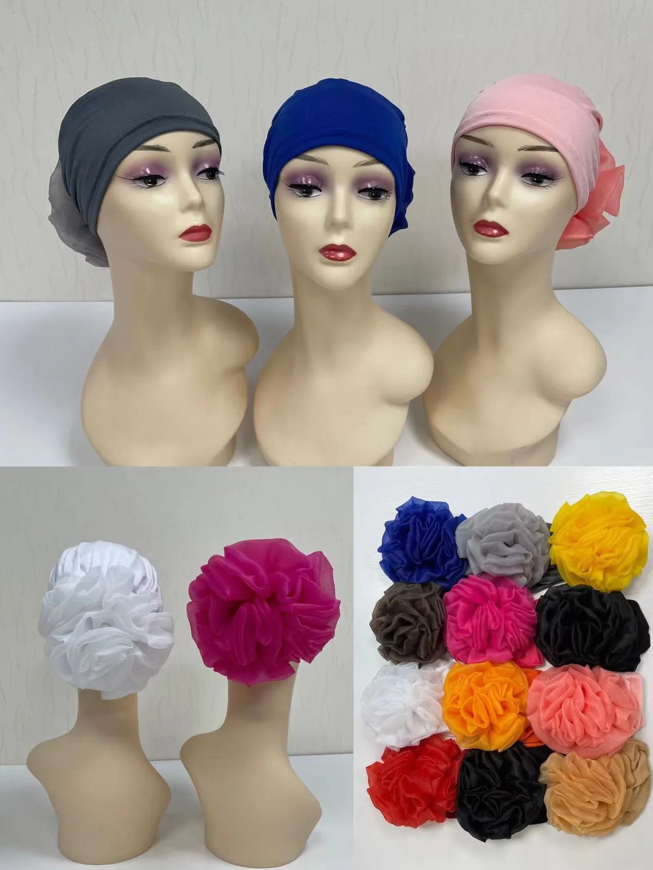 

Summer Spring Flower Turban Cap Women's Headwrap Hat Muslim Hijab Turbans Female Headscarf Bonnets Ladies Headwear 12Pcs/pack