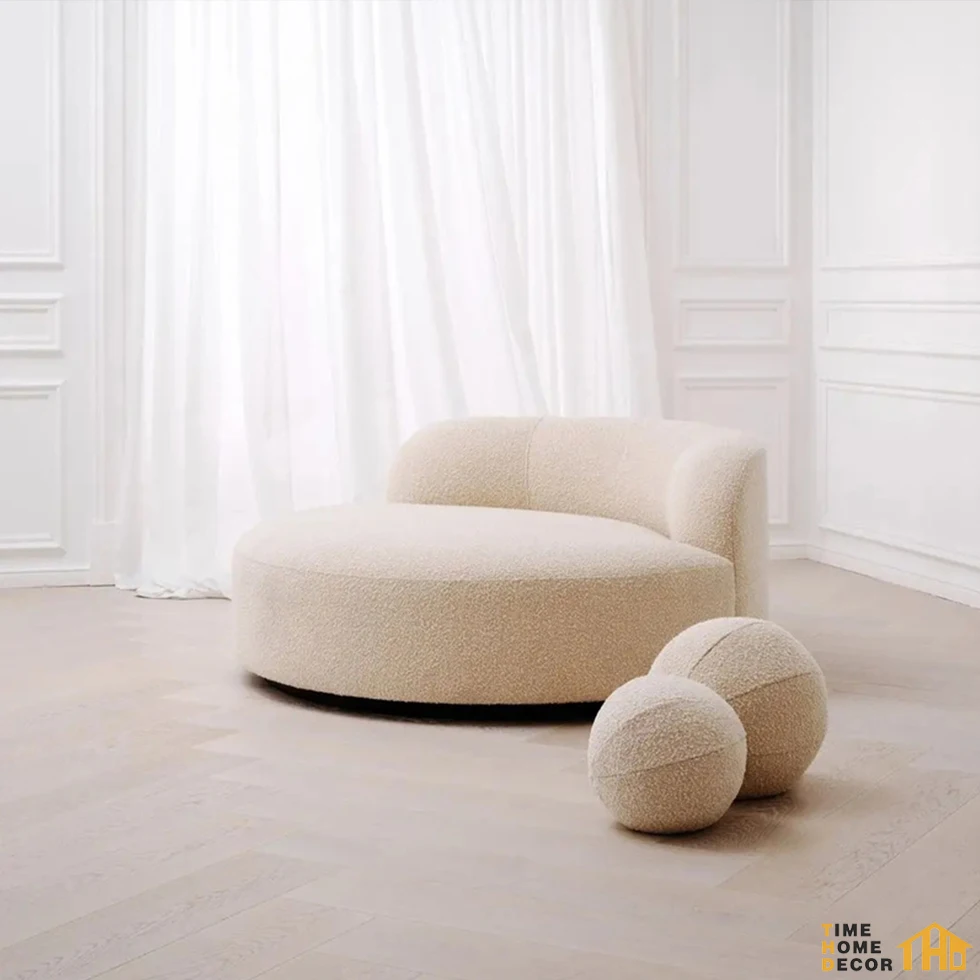 Modern Furniture Curved Sofa Set Fabric Round White Living Room Apartment Boucle Semi-Circular Sofa Italian Minimalist Sofa