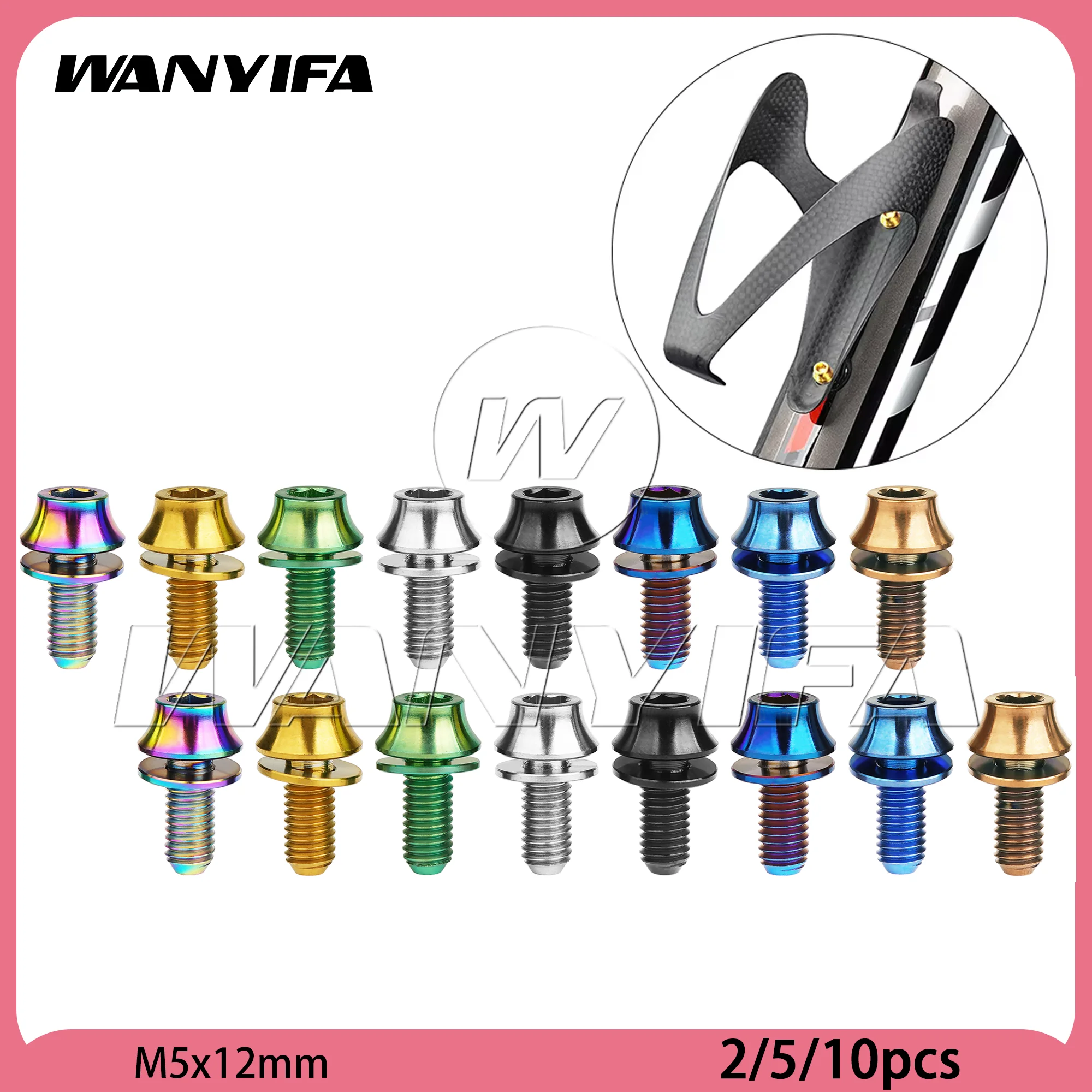 Wanyifa 2/5/10pcs Titanium Bolts M5x12mm Bicycle Bottle Cage Bolts MTB Road Bike Water Holder Fixed Screw Accessories