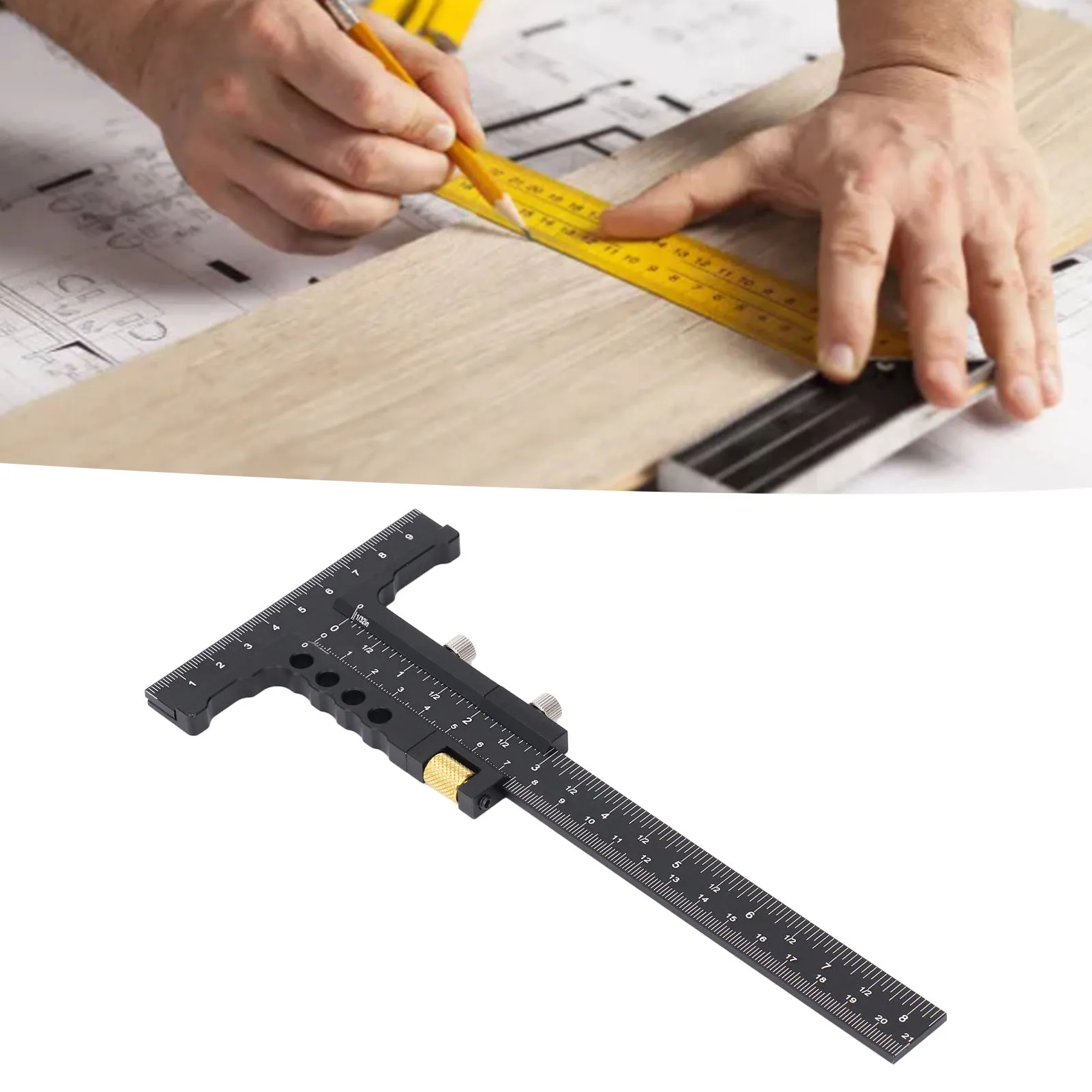 Alat Ukur Scriber Kayu Multifungsi Penggaris T Persegi Paduan Aluminium Pengukur Garis Penanda Pertukangan