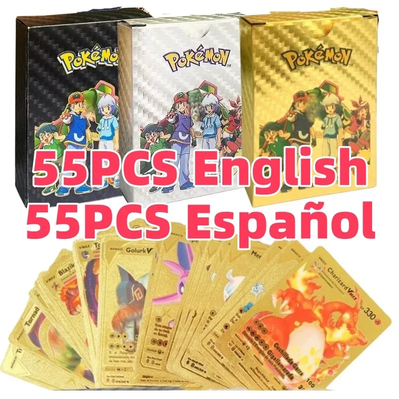 55PCS Pokéémon English Gold Foil Cards Golden Letters English Spanish Game Card Charizard Vmax Gx Series Charizard Colorful Gift - view 3