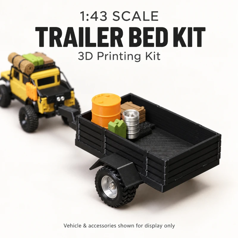 3D Printed Flatbed Trailer Assembly Kit for 1:43 WenNanFeng RC Crawler, No-Modification Installation
