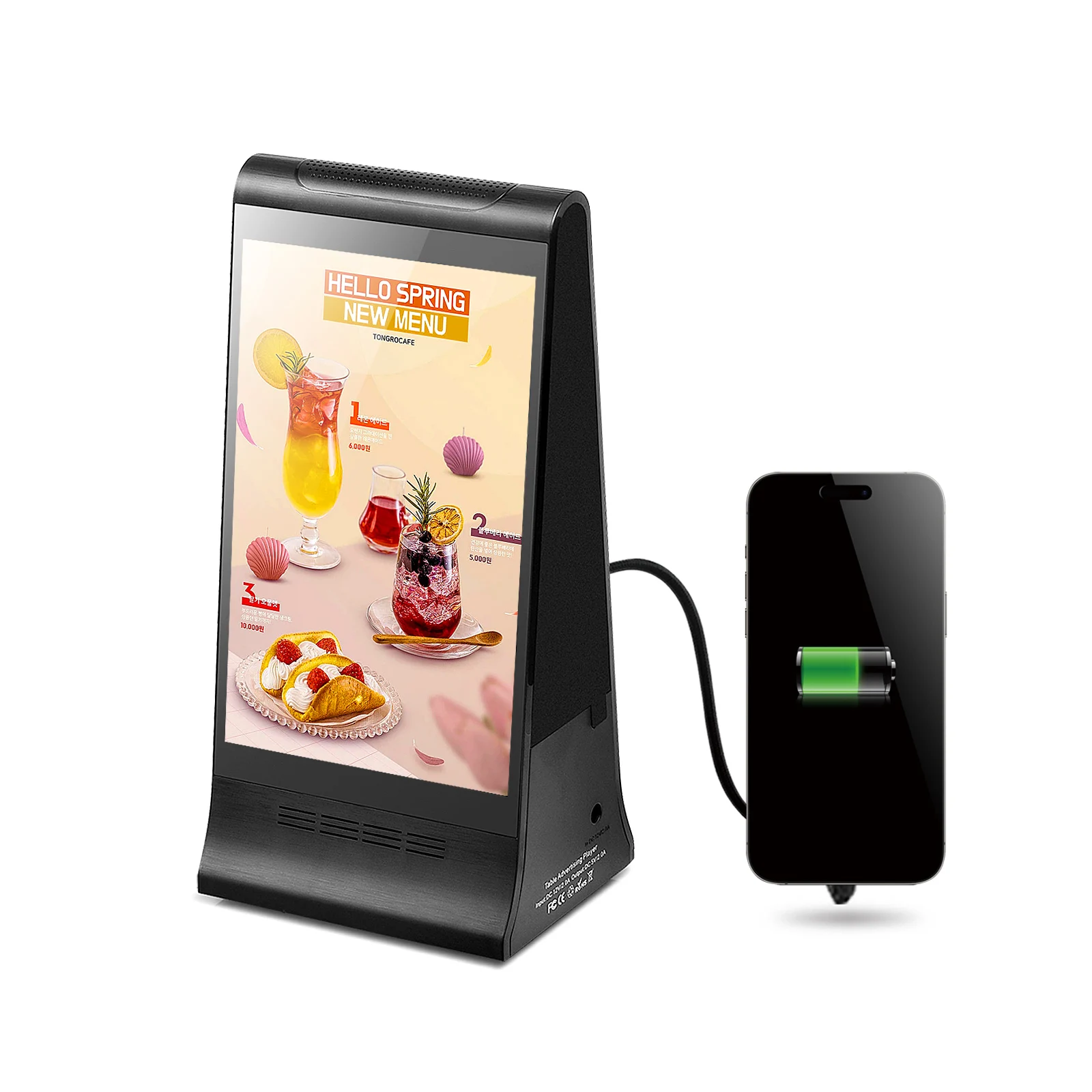 Tabletop Battery Powered Advertising Player - 8 Inch Touch Screen Display for Food Drinks Beverages Brands Menu Display