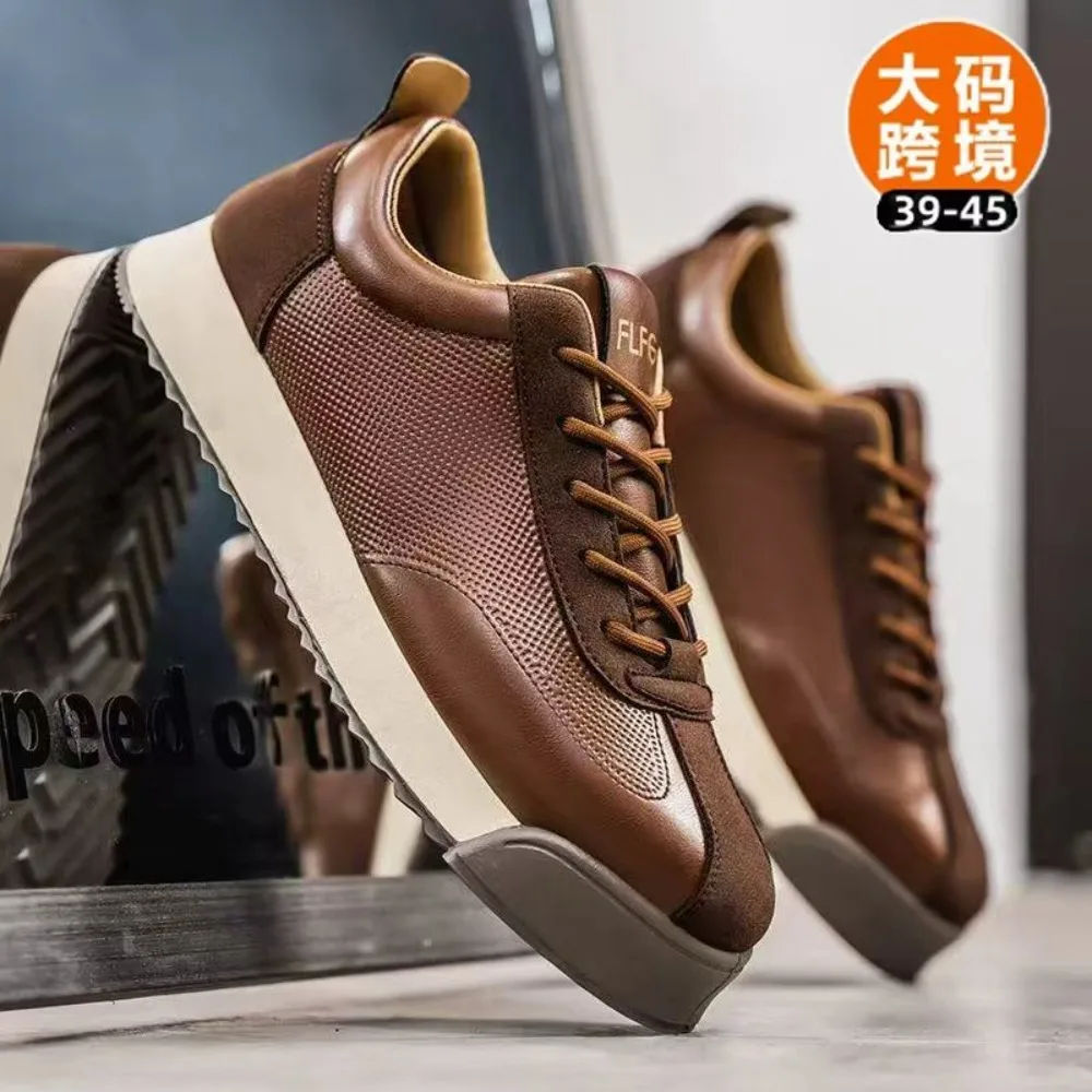 Retro Fashion Brown Men's Low Sneakers Big Size 45 Breathable Flat Shoes Trainers Men Lace-up Casual Sneakers Zapatillas Hombre