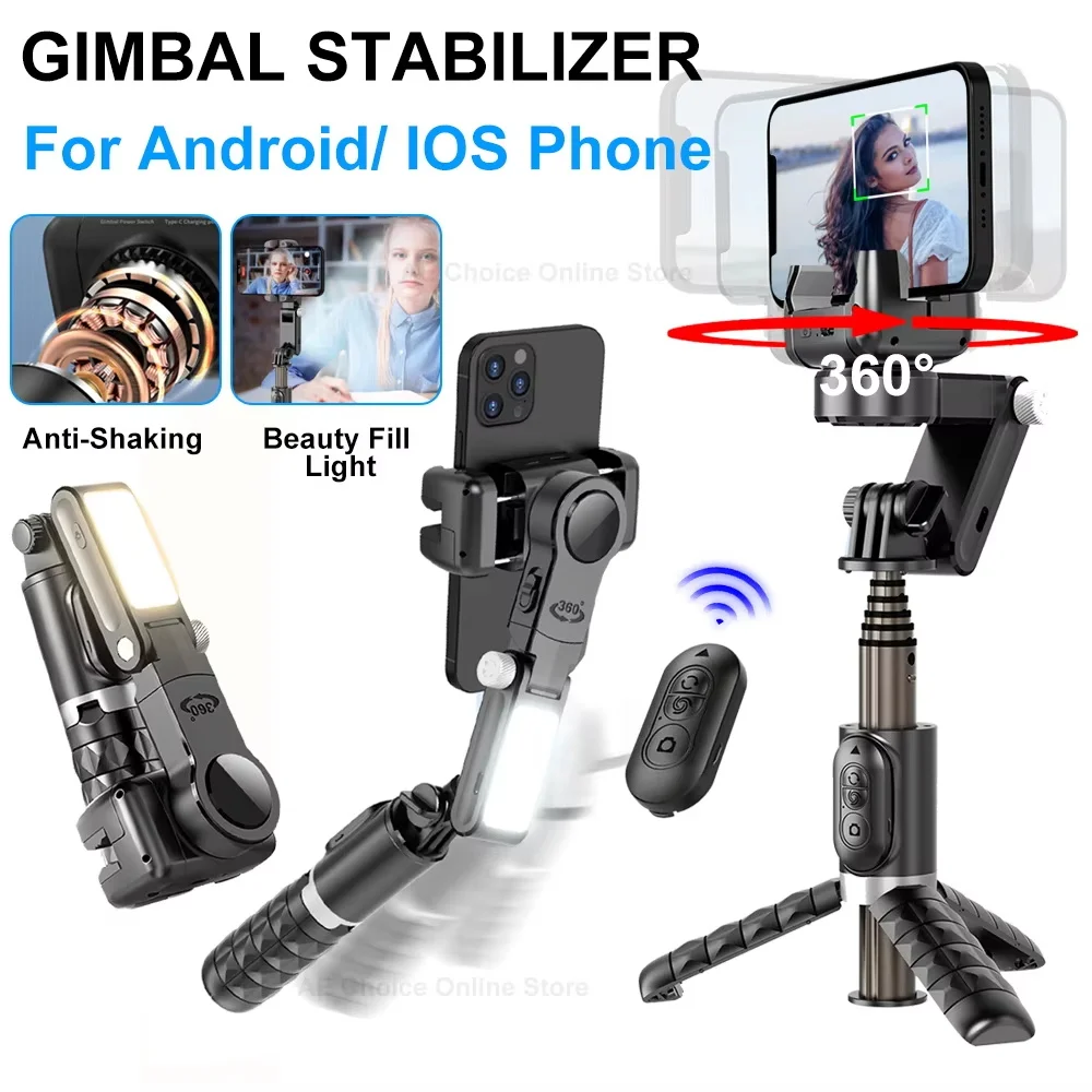 Q18 Stabilizzatore cardanico Supporto per selfie stick per telefono cellulare portatile Luce di