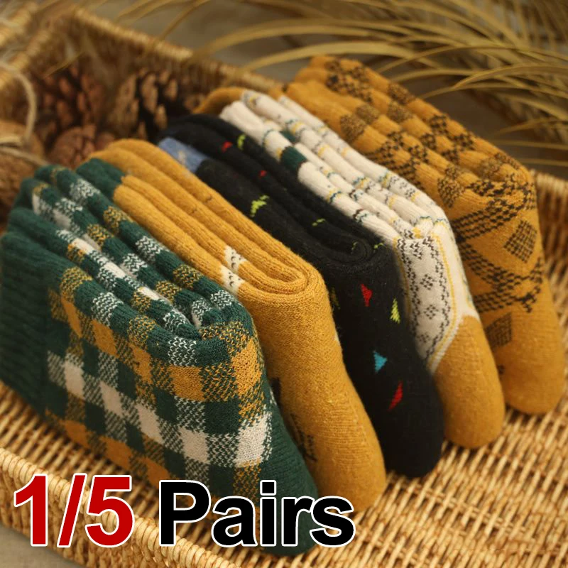 

1/5 пар женских осенне-зимних винтажных носков средней длины с принтом, толстые теплые, мягкие, удобные женские домашние повседневные носки