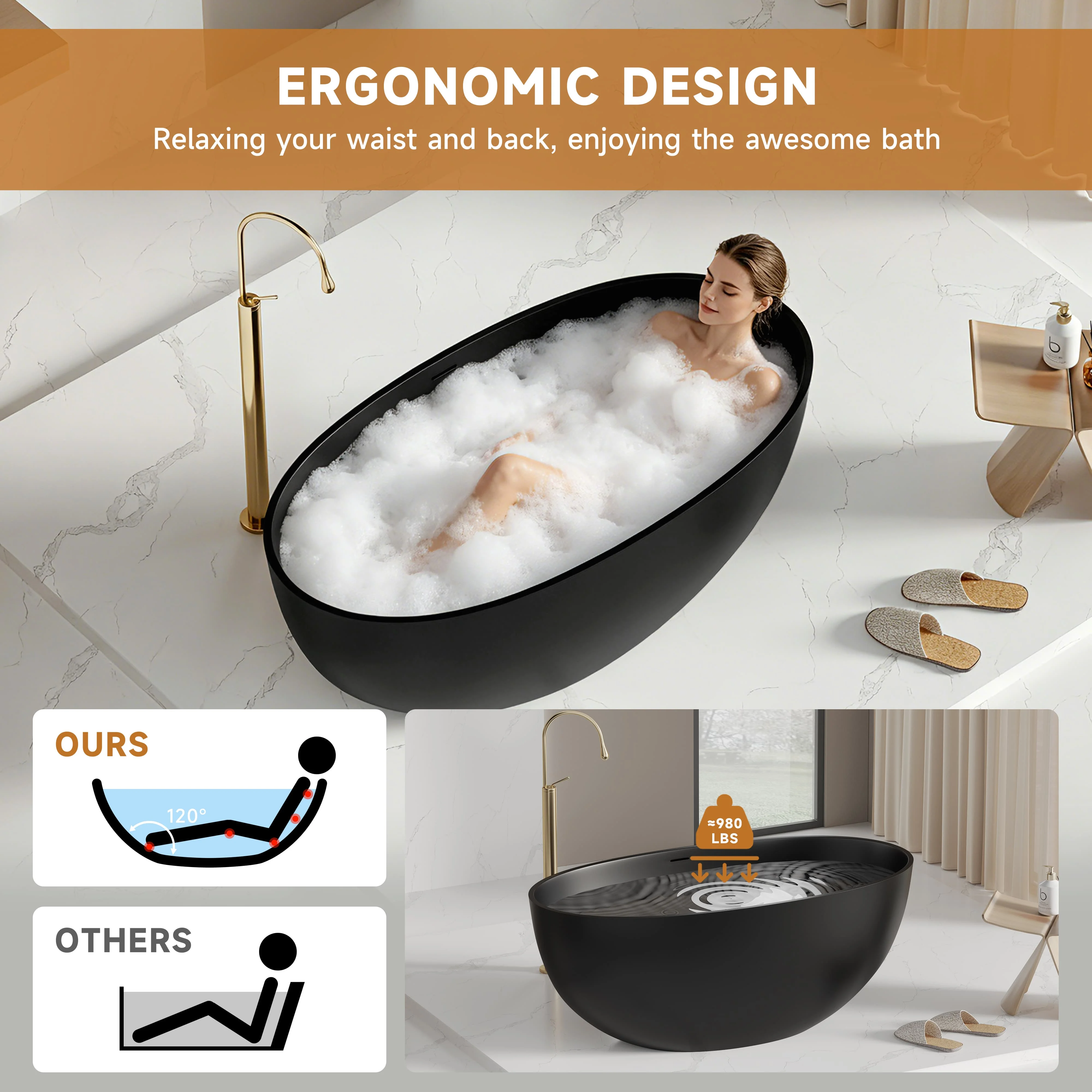 Luxury Stone Baths,PUNCHAN 1400mm Modern Black  Standing Bathtub Cheap Price Acrylic Oval Bath Tub For Adult Bathub