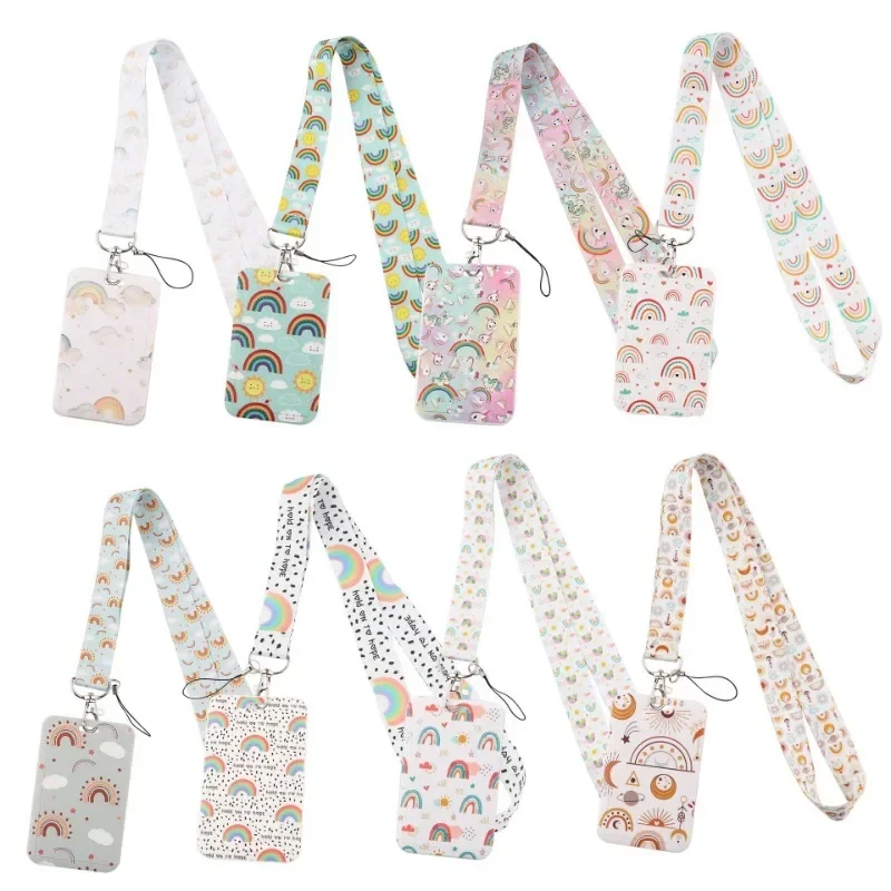 Mooie Student Kaarthouder Kawaii Cartoon Regenboog Eenhoorn Id Naam Kaart Houder Sleutelhanger Lanyard Voor Kinderen Schattige Verpleegster Accessoires