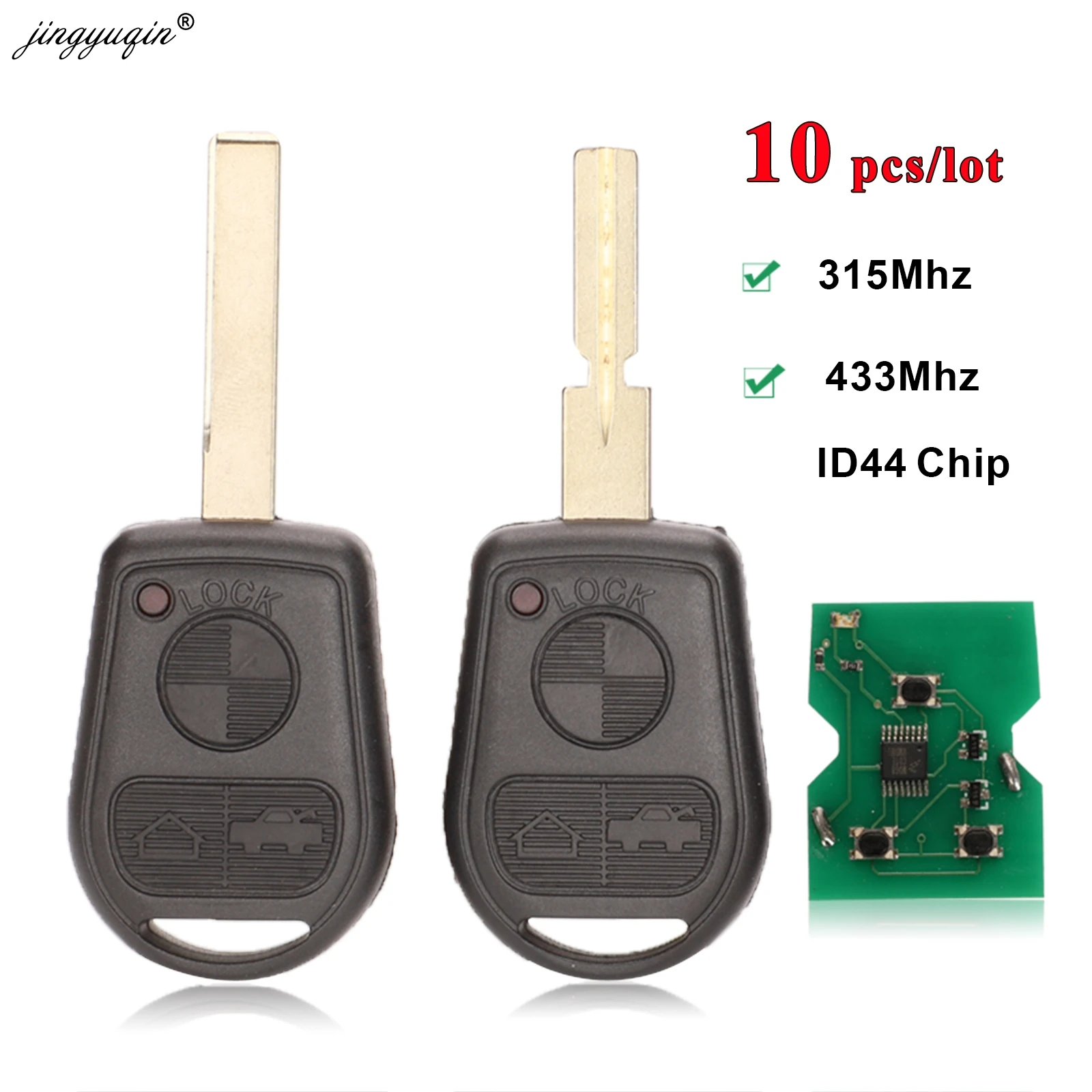 

jingyuqin 10pcs 3BTN Remote Key Replacement For BMW E31 E32 E34 E36 E38 E39 E46 Z3 HU58 Blade 315/433 Mhz With ID44 PCF7935 Chip