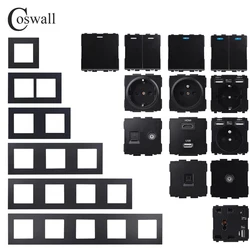 COSWALL E20 Series Black PC Panel Wall Switch EU French Socket HDMI-compatible USB Charger Female TV RJ45 Modules DIY