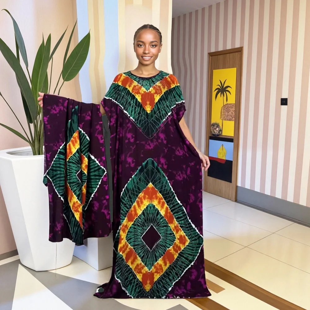 2025 модное свободное дышащее женское летнее хлопковое платье в стиле бриллиантов с вышивкой на груди ближневосточного африканского принта