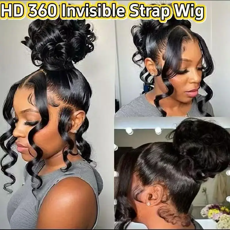 

Hidden Strap Drawstring Wig 360 Lace Front Wigs Human Hair 250 Density Body Wave Frontal 360 Full Lace Human Hair Wigs for Women