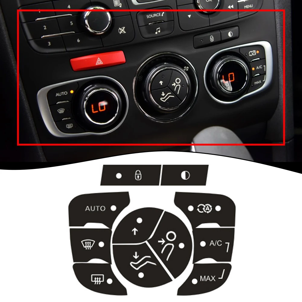 A/C Button Stickers A/C Control Button Repair Car Interior Repair High Grade Vinyl High Quality Material Sunlight Resistant