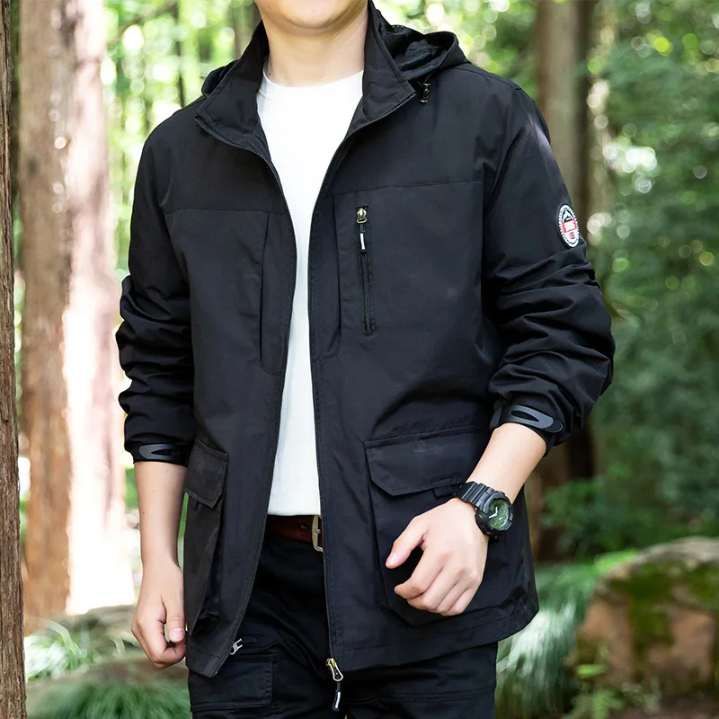 

New Spor Outdoor Men's Jaet Breathable Windbreaker Hooded Large Size Casual Loose Fit Polyester Fiber Spring Autumn