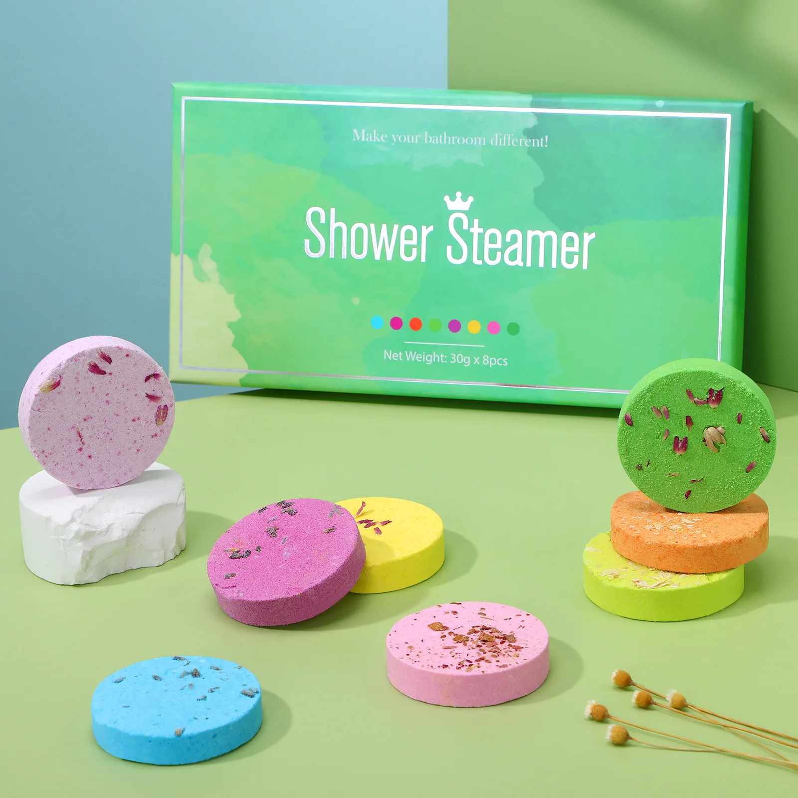 

8Pcs Aroma Bath Salt Tablets Natural Aromatherapy Shower Steamers Soothing Nourishing Spa Bubble Bath Oil Dried