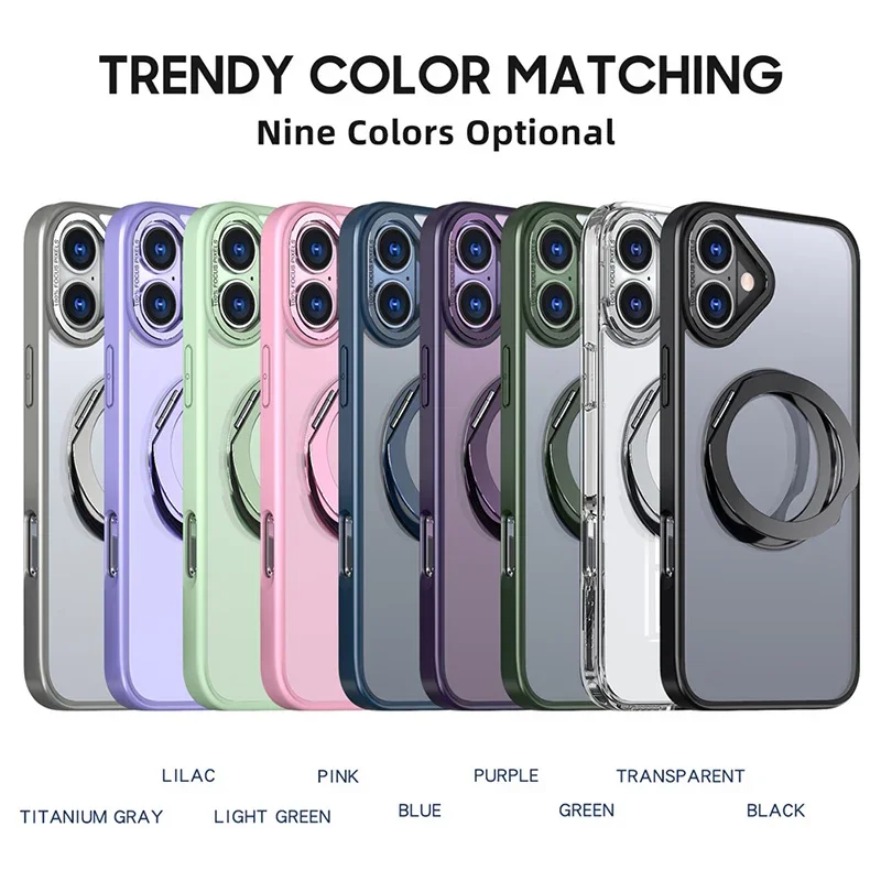 

Чехол с магнитной подставкой для iPhone 16, 15, 14, 13, 12, Pro, чехол 360 ° Регулируемый кольцевой чехол с магнитной зарядкой, противоударный, полупрозрачный, тонкий